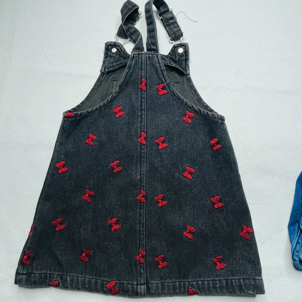 Disney Minnie Mouse Overall Dress & Vigoss Shorts Lot 3T 4T Black Denim Bow Set